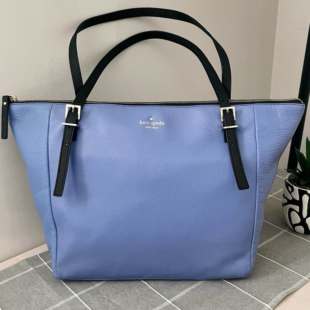 Kate Spade New York Emma Lane Maya Saffino Leather Tote Thistle Blue EXCELLENT